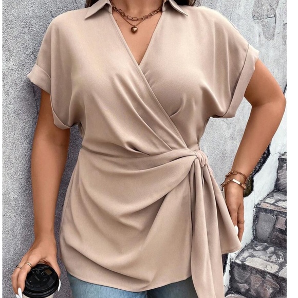 Plus Surplice Cuff Sleeve Side Knot Blouse - Picture 3 of 9